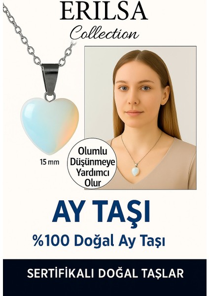 Sertifikalı Kalp Model Mini Ay Taşı Kolye – Duygusal Denge ve Dişil Enerji Taşı
