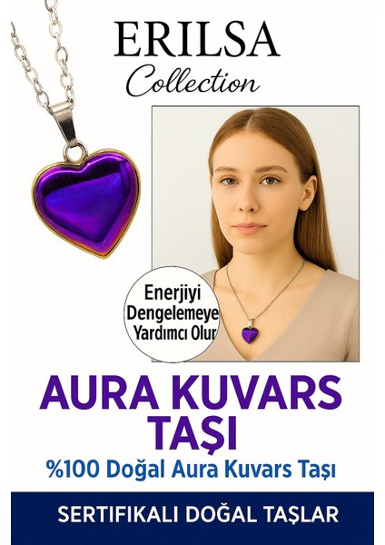 Sertifikalı Kalp Model Mavi Aura Kuvars ve Hematit Kolye – Negatif Enerjiye Karşı Kalkan