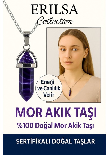 Sertifikalı Çivi Model Mor Akik Taşı Kolye – Ruhsal Denge ve Huzur Veren Doğal Taş