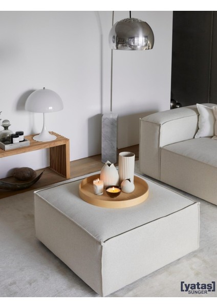 Most Mollis Kare Puf Silinebilir 02 Kırık Beyaz Keten Kumaş Yataş Sünger (Evinize Teslim)