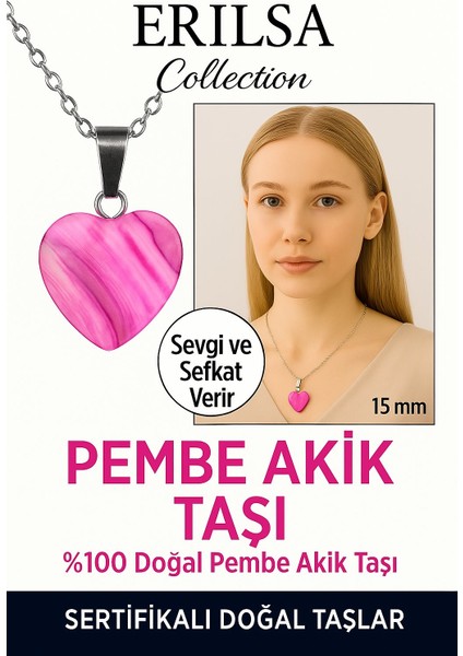 Sertifikalı Kalp Model Mini Pembe Akik Kolye – Sevgi, Sakinlik ve Enerji Dengeleyici Taş