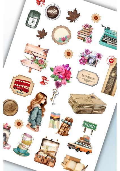 Vintage Temalı Sticker Planner Ajanda Bullet Journal Için Uygun Set modelleri