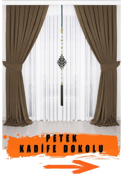 Kahverengi Kadifemsi Kumaş Pileli Fon Perde Yüksek Kalite Tek Kanat