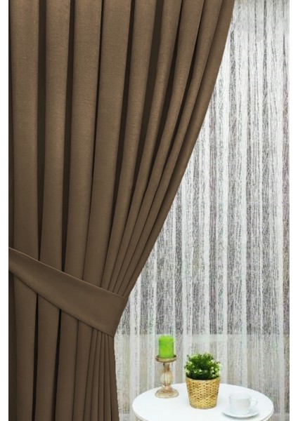 Kahverengi Kadifemsi Kumaş Pileli Fon Perde Yüksek Kalite Tek Kanat fiyatları