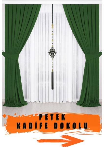 Yeşil Kadifemsi Kumaş Pileli Fon Perde Yüksek Kalite Tek Kanat