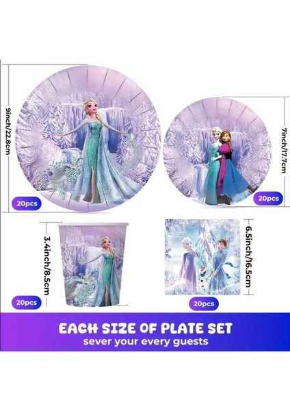 Frozen Temalı Parti Seti – 80 Parça Tabak, Bardak ve Peçete Seti
