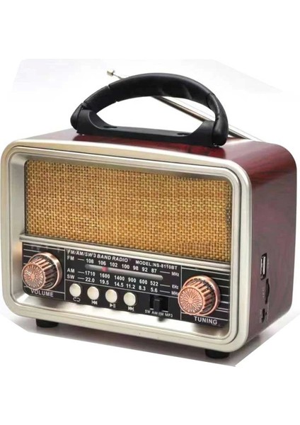 Nostaljik Görünümlü USB Sd Aux Bluetooth Destekli Şarjlı Radyo RT-860
