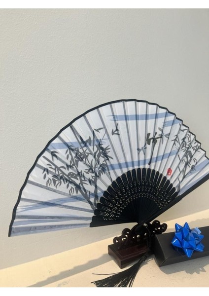 - Mavi Desenli Şık Yelpaze Özel Hediye Kutusu İle