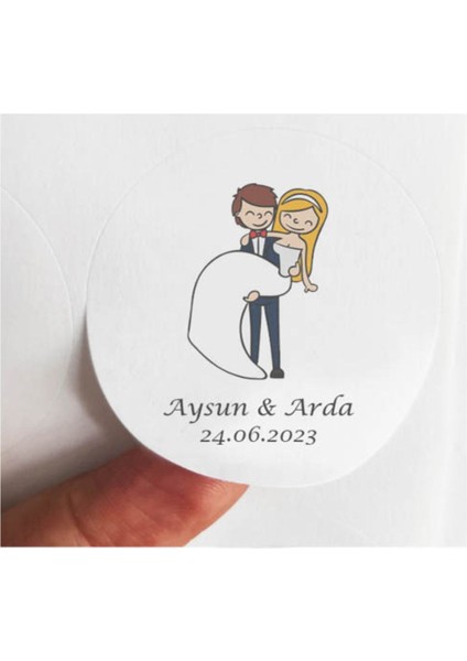 48 Adet 4 cm Kişiye Özel Sarılan Kucakta Gelin Damat Nişan Söz Baskılı Etiket Sticker -3