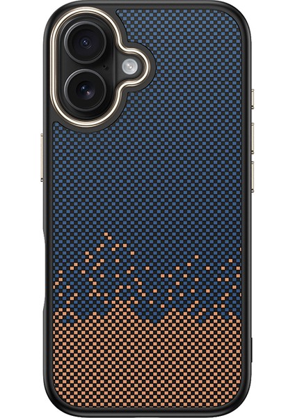 Apple iPhone 16 Plus Kılıf M-Safe Şarj Özellikli Karbon Fiber Görünümlü Otnv Antina Kapak - Mavi