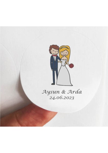 48 Adet 4 cm Kişiye Özel Sarılan Gelin Damat Nişan Söz Baskılı Etiket Sticker -2