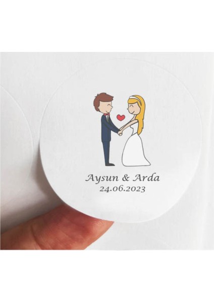 48 Adet 4 cm Kişiye Özel Kalpli Gelin Damat Nişan Söz Baskılı Etiket Sticker -1