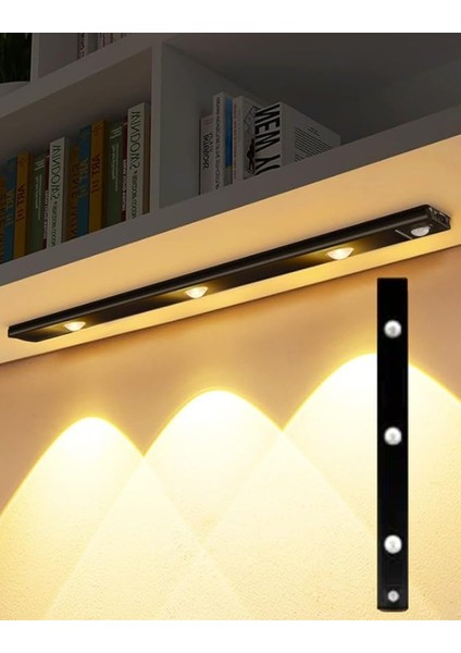 40CM Harekete Duyarlı LED Insan Vücudu Sensörlü USB Sarj Taşınabilir Kablosuz Mutfak Elbise Dolabı Merdiven LED Cabinet Gece Lambası (1 Adet 40CM)