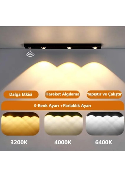40CM Harekete Duyarlı LED Insan Vücudu Sensörlü USB Sarj Taşınabilir Kablosuz Mutfak Elbise Dolabı Merdiven LED Cabinet Gece Lambası (1 Adet 40CM)