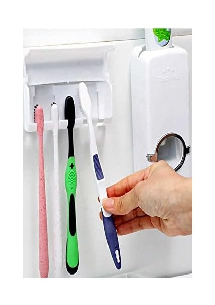 Diş Macunu Sıkma Makinesi Fırça Tutucu Macun Sıkacağı 5li Fırçalı