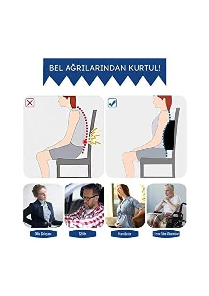 Visko Bel Minderi Cep Telefonu Hazneli Ortopedik Sandalye Yastığı Sırt Destek Minderi Yastığı