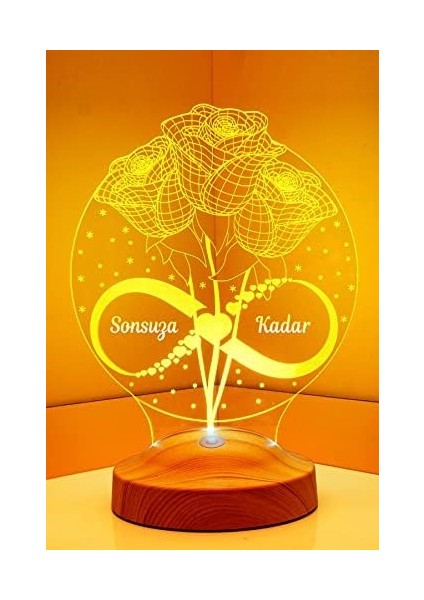 3D Sonsuza Kadar Hediyesi 3 Boyutlu Güller ve Sonsuzluk LED Lamba