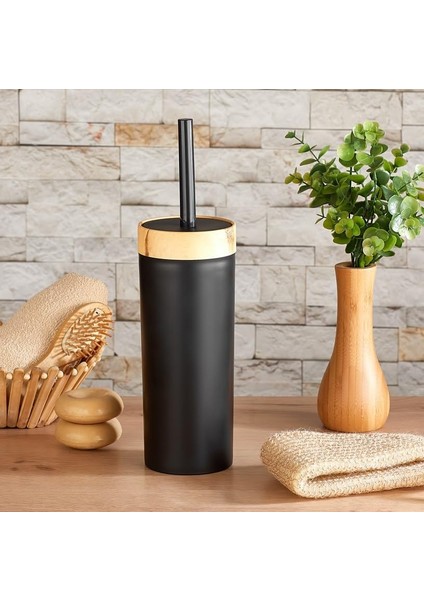 Bambu Görünümlü Ahşap Desen Tuvalet Fırçası Seti (Banyo - Mutfak - Tuvalet - Balkon) (Siyah, Fırça)
