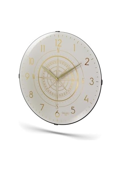 Exclucive Compass Serisi Bombeli Cam Yaldızlı Ev ve Ofis Duvar Saati 35 cm Krem modelleri