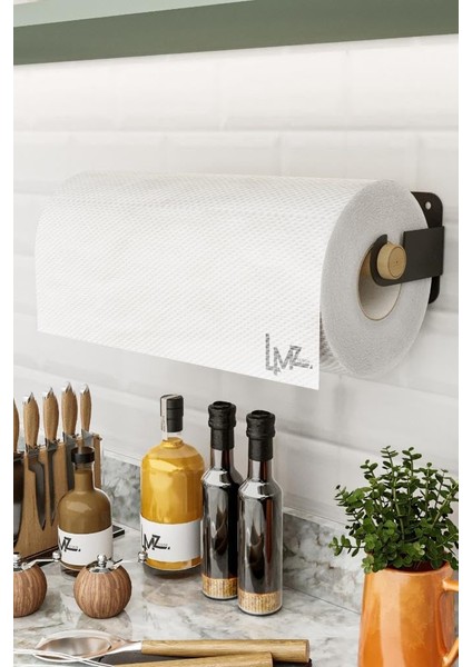 Yapışkanlı Doğal Gürgen Ağaç Ahşap Bar Metal Rulo Kağıt Havluluk, Kağıt Havlu Standı, Banyo Mutfak Havlu Çubuğu, Peçetelik Kağıt Havlu Rafı, Kağıt Havluluk Askısı (Metal, Siyah)