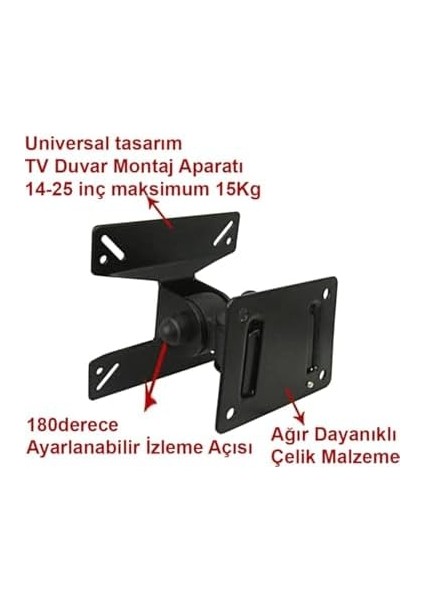 LED Tv LCD Monitör Duvar Askı Aparatı Duvar Hareketli 14-24 15KG