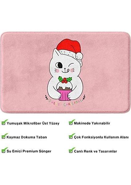 Sevimli Tasarımlı Yılbaşı Dekoru Banyo Paspası, Kaymaz Taban, Makinede Yıkanabilir, Yeni Yıl Paspası (283_BPSM, 2li Takım 40 x 60_50 x 80)
