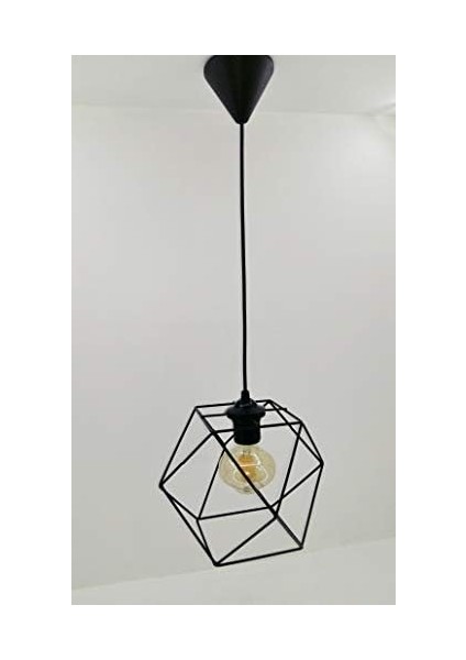 Tasarım Vintage Endüstriyel Metal Kafes Çokgen Tekli Sarkıt Avize Cafe Ofis Restaurant Aydınlatma