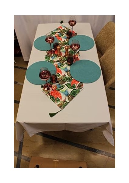 Ananas Desenli Beyaz Zemin Arka Plan Dijital Baskılı Runner Amerikan Servis 40 x 150 cm modelleri