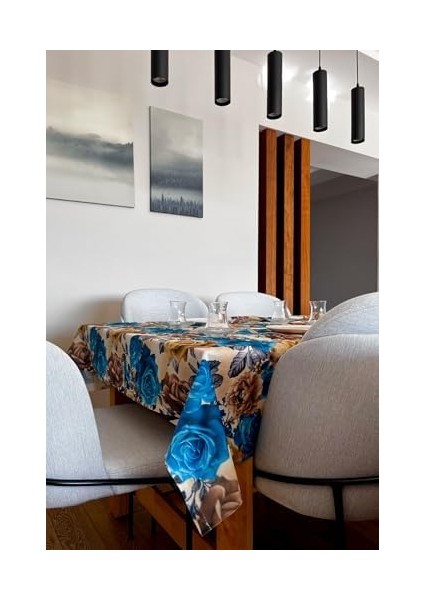 & Laurel Baskılı Yıkanabilir Masa Örtüsü Mutfak Bahçe Piknik Masa Örtüsü Mavi Ağırlıklı Çiçek Desenli (140 x 200) fiyatları