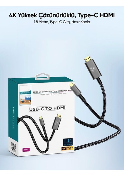 Type-C To 4K HDMI Görüntü Aktarım Kablosu 1.8 mt Gold