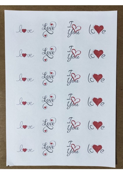 48 Adet 4 cm Love Baskılı Etiket Sticker Sevgililer Günü Etiketi