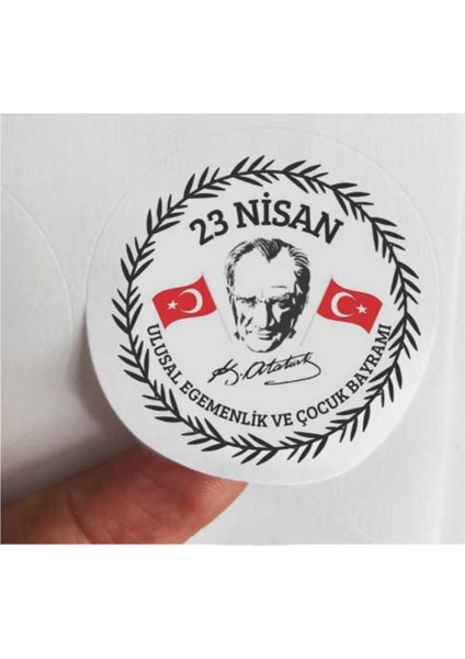 48 Adet 4 cm 23 Nisan Ulusal Egemenlik ve Çocuk Bayramı Baskılı Etiket Sticker 3