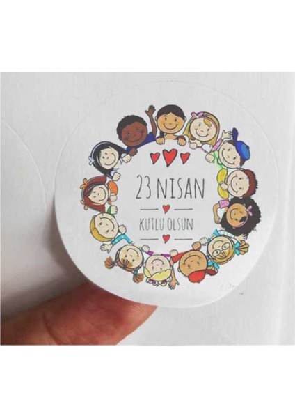 48 Adet 4 cm Dünya Çocukları ve 23 Nisan Kutlu Olsun Baskılı Etiket Sticker 6