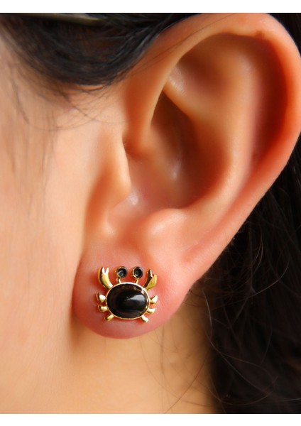 Doğal Taş Oniks Doğal Taşlı Yengeç Altın Kaplama Kadın Küpe EUK21O fiyatları