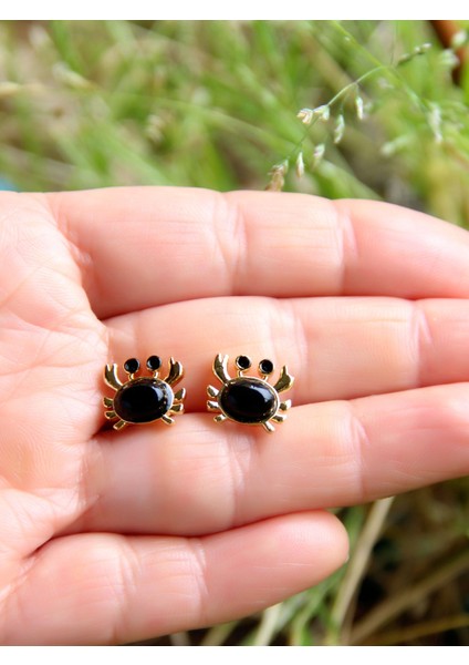 Doğal Taş Oniks Doğal Taşlı Yengeç Altın Kaplama Kadın Küpe EUK21O modelleri