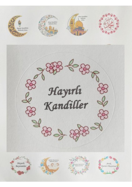 48 Adet 4 cm Hayırlı Kandiller Baskılı Etiket Sticker