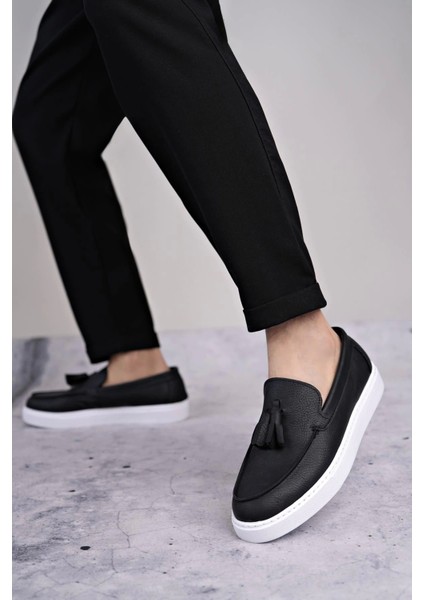 SLW153 Bloom Bağcıksız Püsküllü Cilt Erkek Günlük Spor Klasik Ayakkabı Bt - Siyah