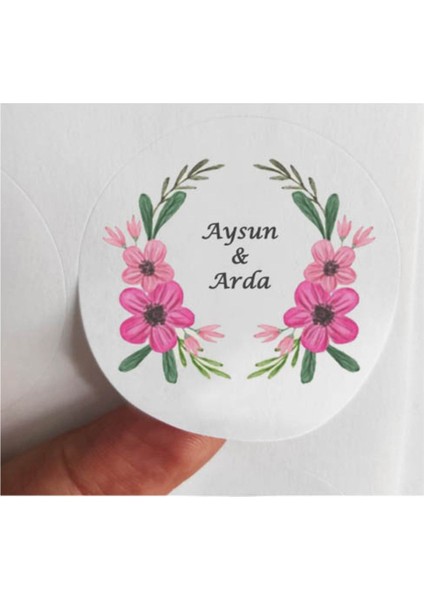 48 Adet 4 cm Kişiye Özel Çiçekli Nişan Söz Baskılı Etiket Sticker