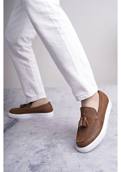 SLW153 Bloom Bağcıksız Püsküllü Cilt Erkek Günlük Spor Klasik Ayakkabı Bt - Taba