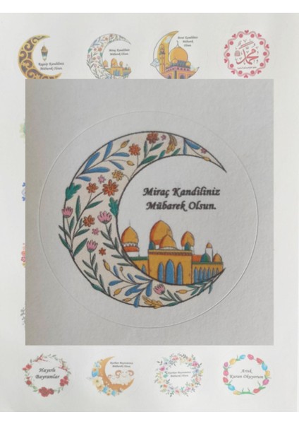 48 Adet 4 cm Miraç Kandiliniz Mübarek Olsun Baskılı Etiket Sticker