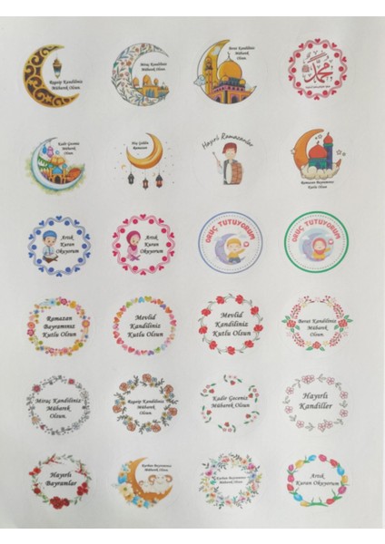 48 Adet 4 cm Miraç Kandiliniz Mübarek Olsun Baskılı Etiket Sticker modelleri