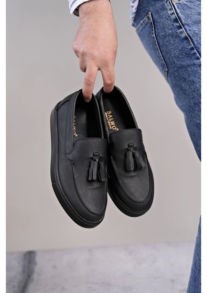 SLW153 Bloom Bağcıksız Püsküllü Cilt Erkek Günlük Spor Klasik Ayakkabı St - Siyah fırsatları