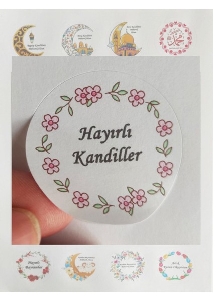 48 Adet 4 cm Hayırlı Kandiller Baskılı Etiket Sticker