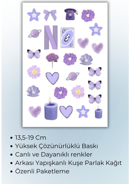 Mor Temalı 3 Lü Sticker Planner Ajanda Bullet Journal Için Uygun Set modelleri