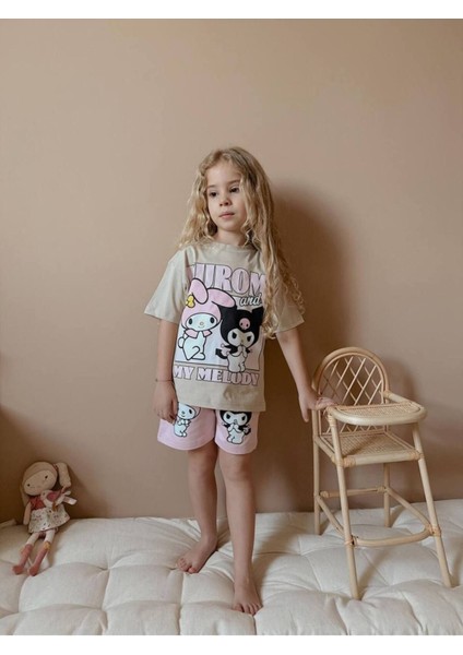 Wikiboom Kuromi T-Shirt Şort Kız Takımı %100 Pamuklu