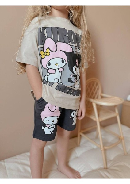 Wikiboom Kuromi T-Shirt Şort Kız Takımı Pamuklu