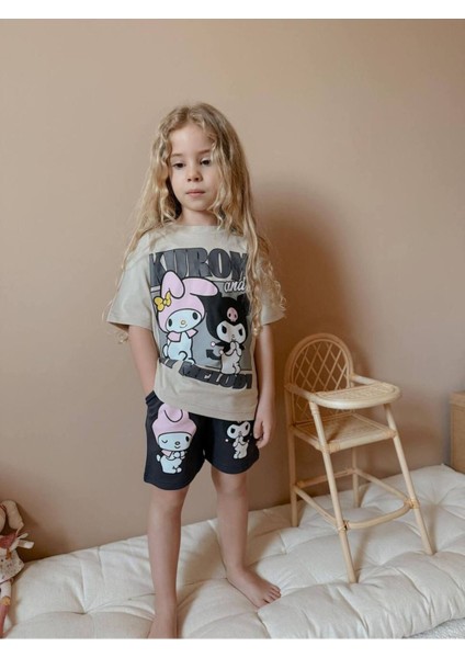 Wikiboom Kuromi T-Shirt Şort Kız Takımı Pamuklu