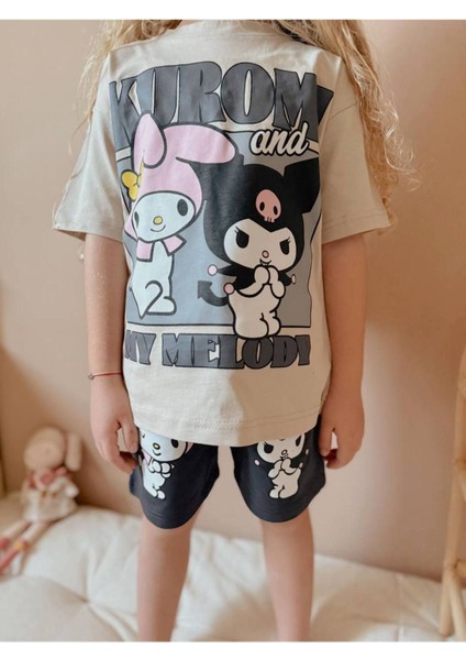 Wikiboom Kuromi T-Shirt Şort Kız Takımı Pamuklu