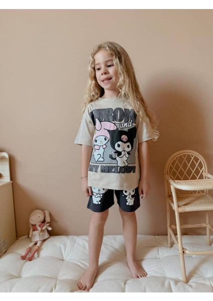 Wikiboom Kuromi T-Shirt Şort Kız Takımı Pamuklu
