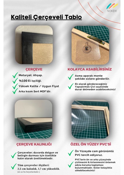 Çerçeveli Tablo / Ahşap / Siyah Renk / Cam Görünümlü Pvc Ön Yüzey